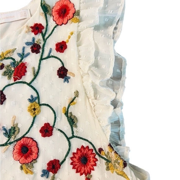ZARA WOMENS CUTE WHITE FLUTTER SLEEVE EMBROIDERED TOP SIZE XS - Picture 14 of 15
